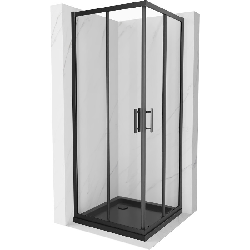 Mexen Rio shower cabin square 80 x 80 cm, transparent, black + Flat shower tray, black - 860-080-080-70-00-4070B