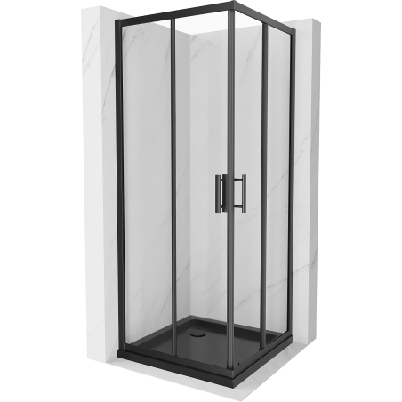 Mexen Rio cabine de duche quadrada 80 x 80 cm, transparente, preta + base de duche Flat, preta - 860-080-080-70-00-4070B