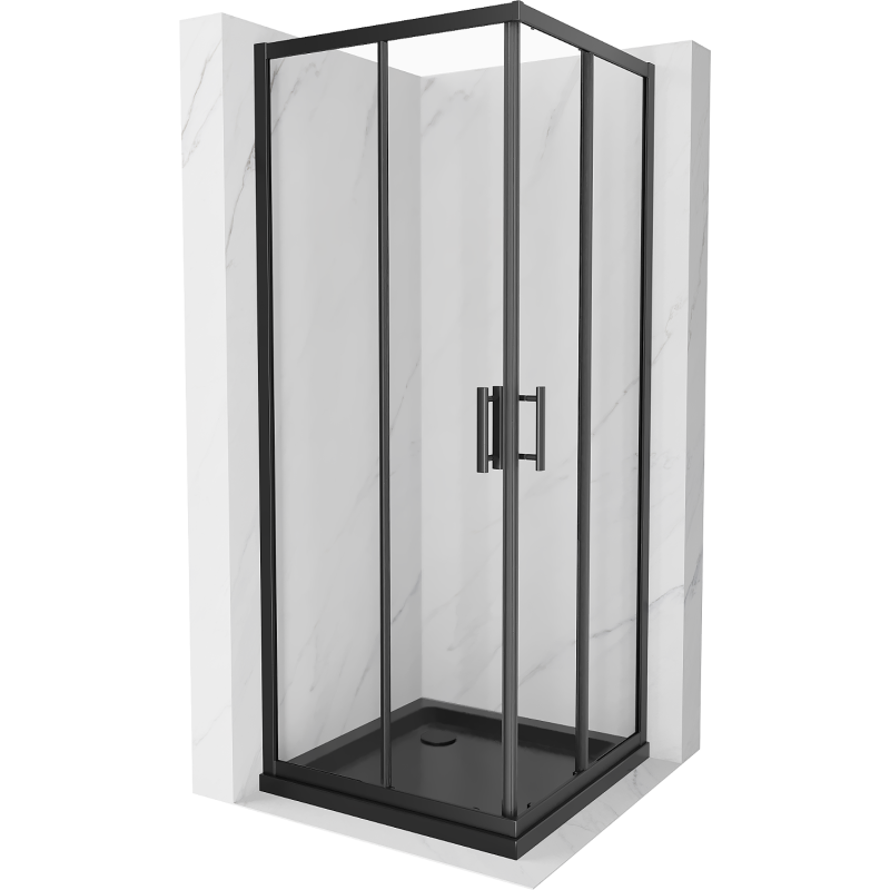 Mexen Rio cabina de ducha cuadrada 90 x 90 cm, transparente, negro + plato de ducha Flat, negro - 860-090-090-70-00-4070B