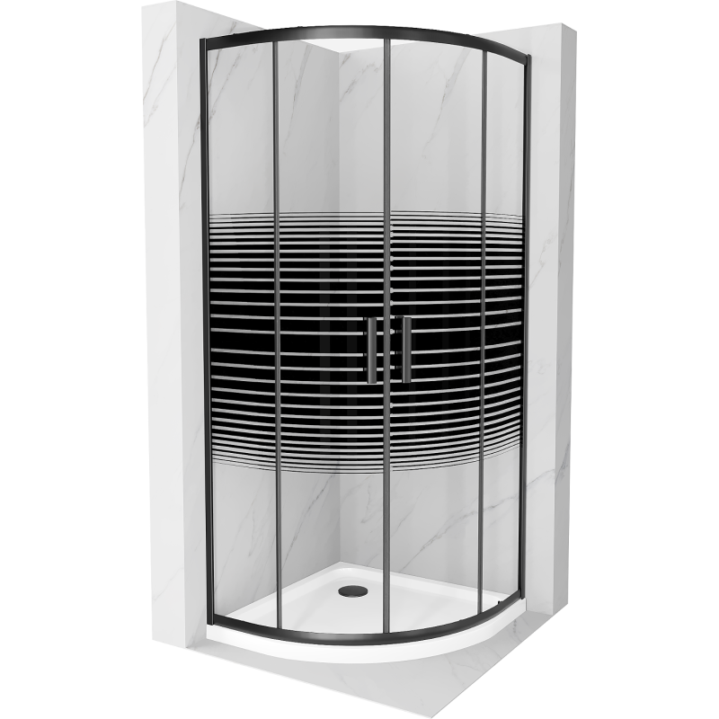Mexen Rio douchecabine halfrond 80 x 80 cm, zwarte strepen, zwart + Flat douchebak, wit - 863-080-080-70-20-4110B