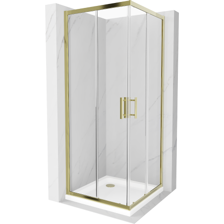 Mexen Rio square shower enclosure 80 x 80 cm, transparent, gold + Flat tray, white - 860-080-080-50-00-4010G