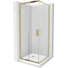Mexen Rio douchecabine vierkant 80 x 80 cm, transparant, goud + Flat douchebak, wit - 860-080-080-50-00-4010G
