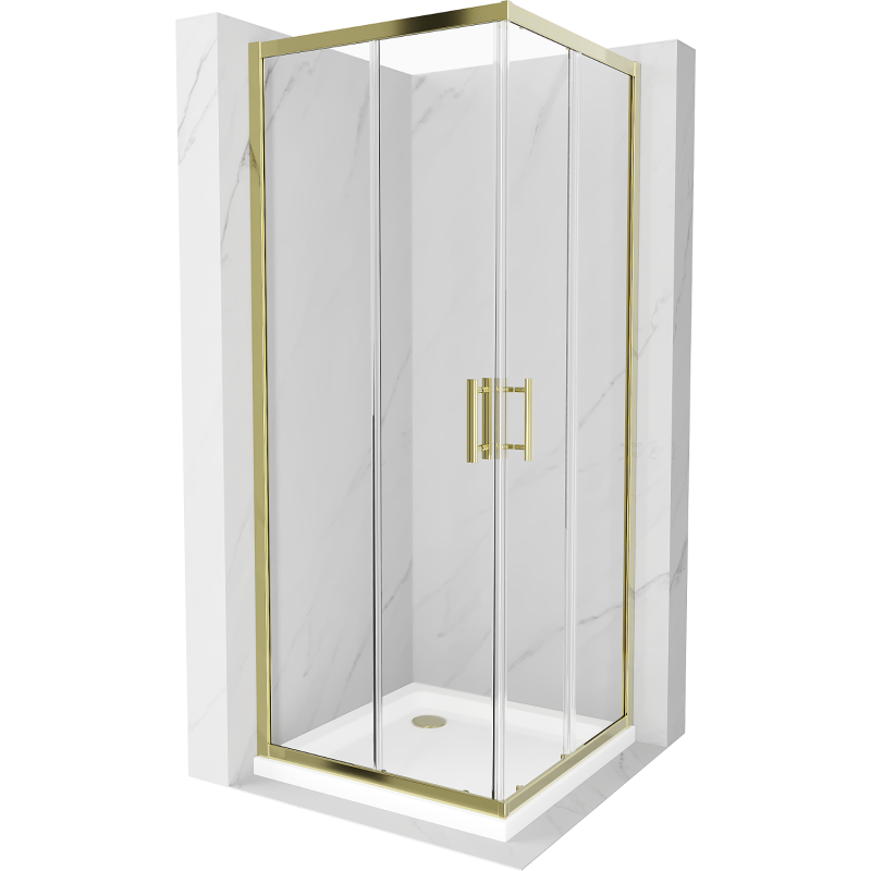 Mexen Rio cabine de douche carrée 90 x 90 cm, transparente, dorée + receveur Flat, blanc - 860-090-090-50-00-4010G