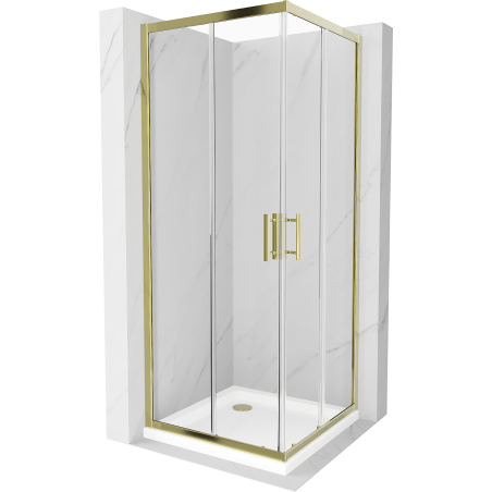 Mexen Rio cabine de douche carrée 90 x 90 cm, transparent, dorée + receveur Flat, blanc - 860-090-090-50-00-4010G