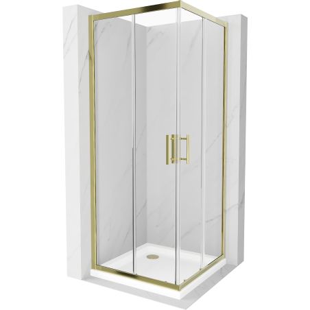 Mexen Rio cabine de douche carrée 90 x 90 cm, transparente, dorée + receveur Flat, blanc - 860-090-090-50-00-4010G