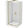 Mexen Rio cabine de douche carrée 90 x 90 cm, transparente, dorée + receveur Flat, blanc - 860-090-090-50-00-4010G