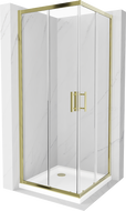 Mexen Rio square shower cabin 90 x 90 cm, transparent, gold + Flat shower tray, white - 860-090-090-50-00-4010G