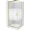 Mexen Rio douchecabine vierkant 70 x 70 cm, witte strepen, goud + Flat douchebak, wit - 860-070-070-50-20-4010G