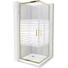 Mexen Rio kabina prysznicowa kwadratowa 90 x 90 cm, pasy, złota + brodzik Flat, biały - 860-090-090-50-20-4010G