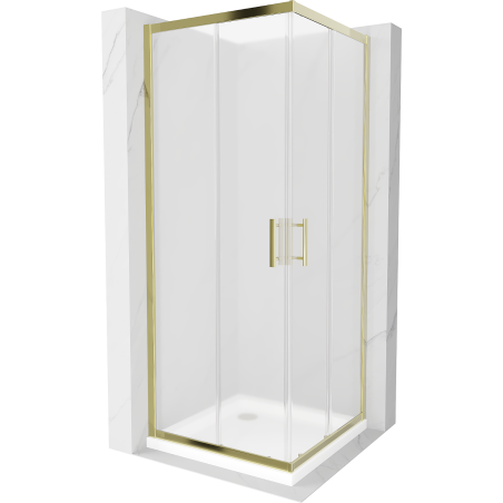 Mexen Rio 80 x 80 cm Square Shower Cabin, Frosted, Gold + Flat Shower Tray, White - 860-080-080-50-30-4010G