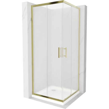 Mexen Rio quadratische Duschkabine 80 x 80 cm, Satin, Gold + Flat Duschwanne, Weiß - 860-080-080-50-30-4010G