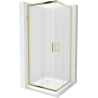 Mexen Rio quadratische Duschkabine 80 x 80 cm, Mattglas, Gold + Duschwanne Flat, Weiß - 860-080-080-50-30-4010G