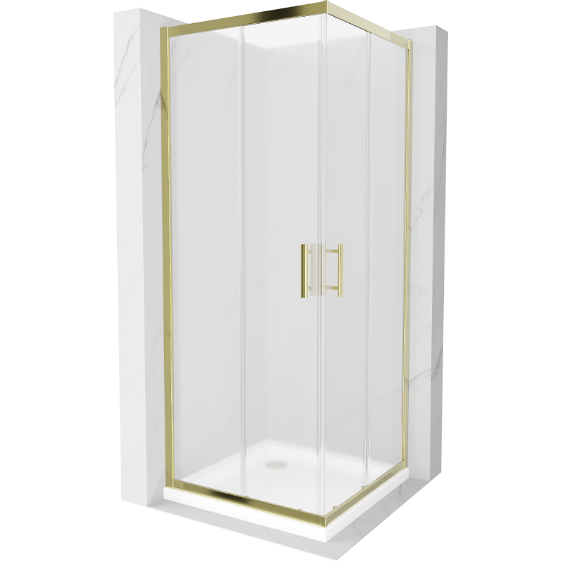 Mexen Rio cabine de duche quadrada 90 x 90 cm, fosco, dourado + base de duche Flat, branco - 860-090-090-50-30-4010G