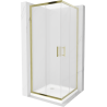 Mexen Rio cabina de ducha cuadrada 90 x 90 cm, esmerilada, dorada + plato de ducha Flat, blanco - 860-090-090-50-30-4010G
