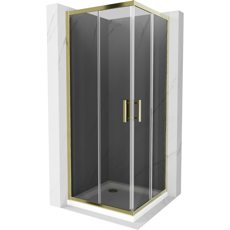 Mexen Rio douchecabine vierkant 80 x 80 cm, grafiet, goud + Flat douchebak, wit - 860-080-080-50-40-4010G