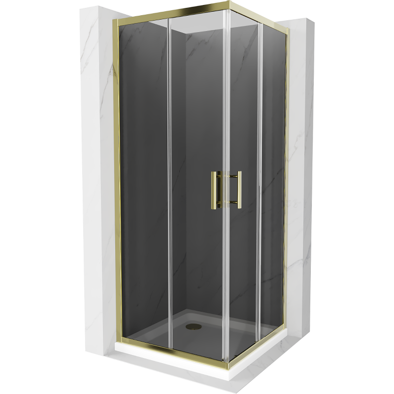 Mexen Rio quadratische Duschkabine 80 x 80 cm, Grafit, Gold + Flat Duschwanne, Weiß - 860-080-080-50-40-4010G