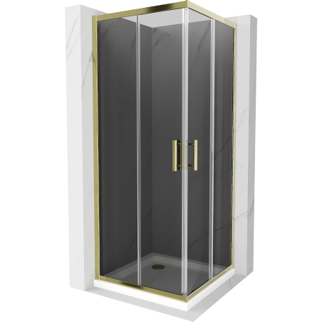 Mexen Rio square shower cabin 80 x 80 cm, graphite, gold + Flat tray, white - 860-080-080-50-40-4010G