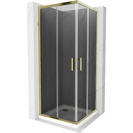 Mexen Rio square shower enclosure 90 x 90 cm, graphite, gold + Flat shower tray, white - 860-090-090-50-40-4010G