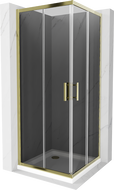 Mexen Rio square shower cubicle 90 x 90 cm, Graphite, Gold + shower tray Flat, White - 860-090-090-50-40-4010G
