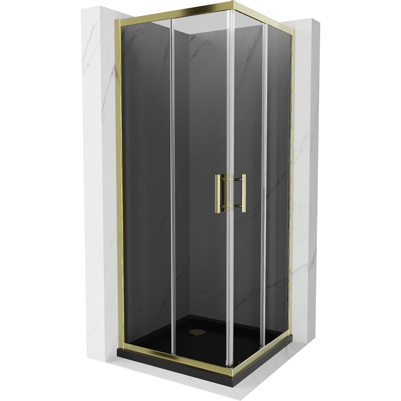 Mexen Rio quadratische Duschkabine 80 x 80 cm, grafit, gold + Flat Duschwanne, schwarz- 860-080-080-50-40-4070G