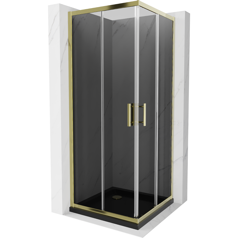 Mexen Rio vierkante douchecabine 80 x 80 cm, grafiet, goud + Flat douchebak, zwart- 860-080-080-50-40-4070G