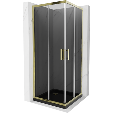 Mexen Rio quadratische Duschkabine 80 x 80 cm, grafit, gold + Flat Duschwanne, schwarz- 860-080-080-50-40-4070G