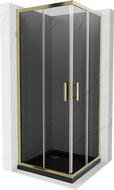 Mexen Rio quadratische Duschkabine 80 x 80 cm, grafit, gold + Flat Duschwanne, schwarz- 860-080-080-50-40-4070G