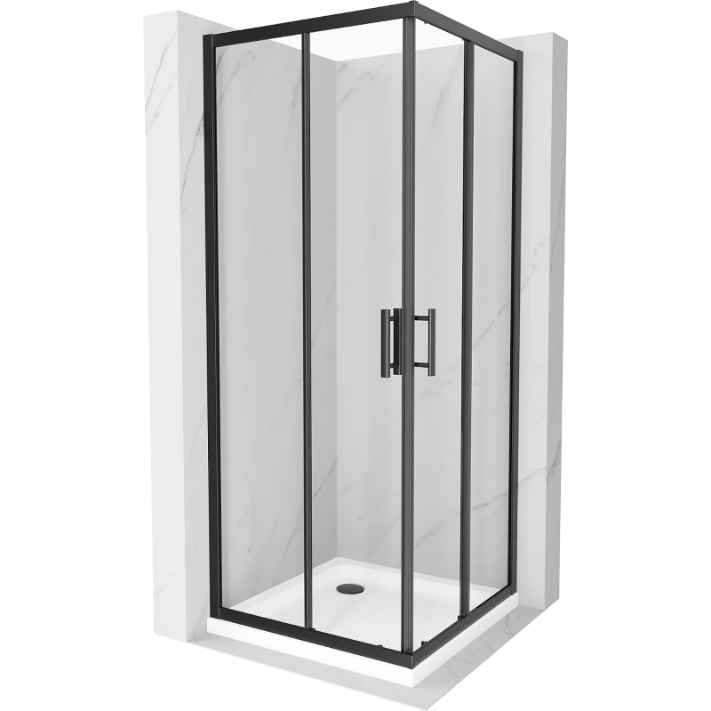 Mexen Rio cabine de douche carrée 80 x 80 cm, transparente, noire + receveur Flat, blanc - 860-080-080-70-00-4010B