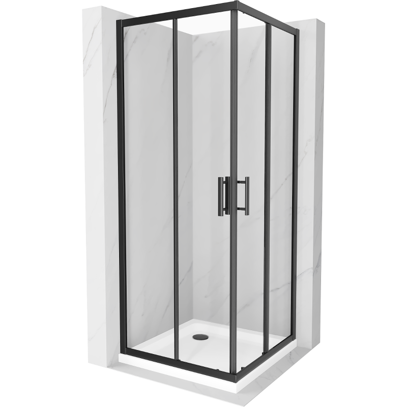 Mexen Rio douchecabine vierkant 80 x 80 cm, transparant, zwart + Flat douchebak, wit - 860-080-080-70-00-4010B