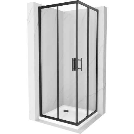Mexen Rio cabine de douche carrée 80 x 80 cm, transparente, noire + receveur Flat, blanc - 860-080-080-70-00-4010B