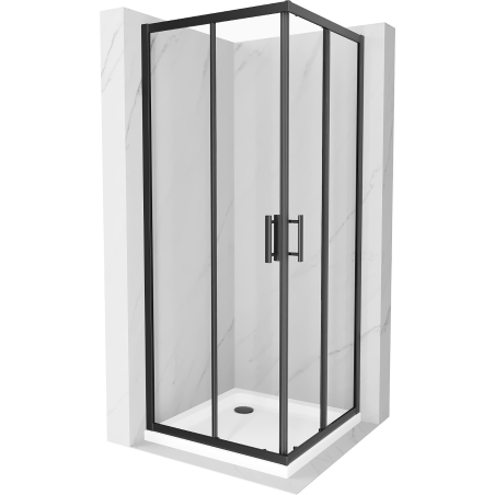 Mexen Rio douchecabine vierkant 80 x 80 cm, transparant, zwart + Flat douchebak, wit - 860-080-080-70-00-4010B