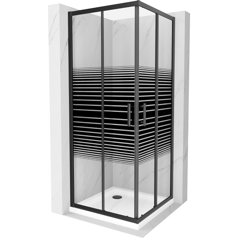 Mexen Rio cabine de douche carrée 70 x 70 cm, bandes noires, noire + receveur Flat, blanc - 860-070-070-70-20-4010B