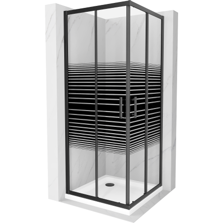 Mexen Rio cabine de duche quadrada 80 x 80 cm, listras pretas, preta + base Flat, branco - 860-080-080-70-20-4010B