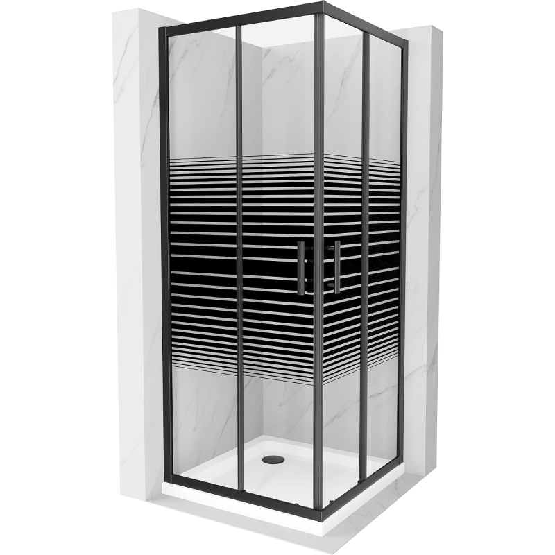 Mexen Rio cabine de douche carrée 90 x 90 cm, bandes noires, noir + receveur plat, blanc - 860-090-090-70-20-4010B