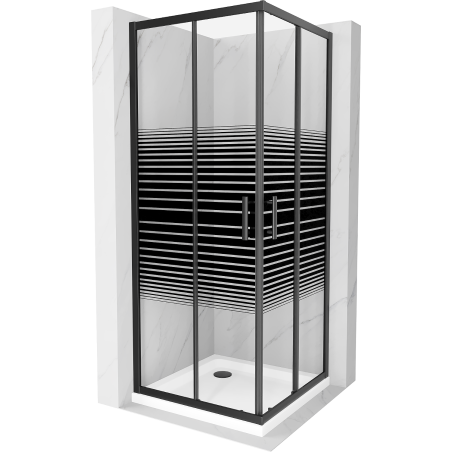 Mexen Rio kvadratna tuš kabina 90 x 90 cm, crne pruge, crna + plitka Flat, bijela - 860-090-090-70-20-4010B