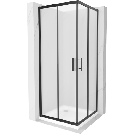 Mexen Rio cabine de douche carrée 70 x 70 cm, givrée, noire + receveur Flat, blanc - 860-070-070-70-30-4010B