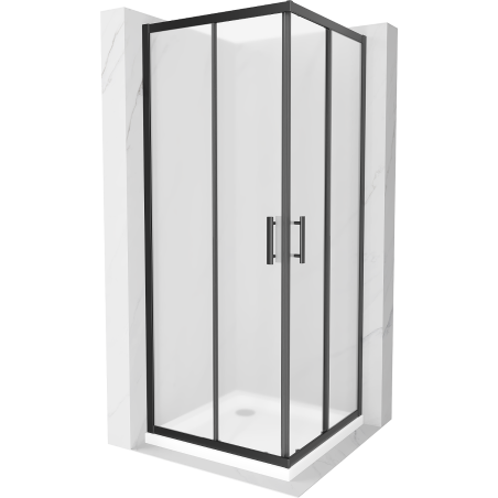 Mexen Rio square shower enclosure 70 x 70 cm, frost, black + Flat shower tray, white - 860-070-070-70-30-4010B