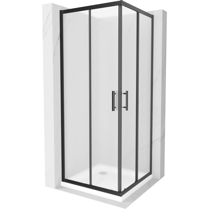 Mexen Rio cabine de douche carrée 90 x 90 cm, givrée, noire + receveur Flat, blanc - 860-090-090-70-30-4010B