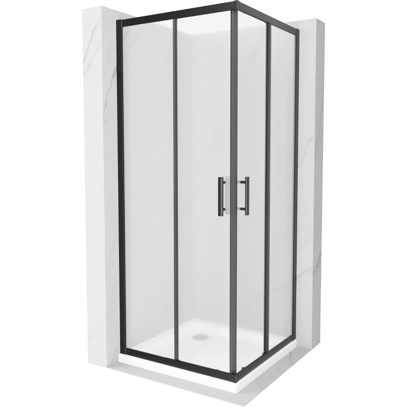 Mexen Rio fyrkantig duschkabin 90 x 90 cm, frostat, svart + Flat duschkar, vit - 860-090-090-70-30-4010B