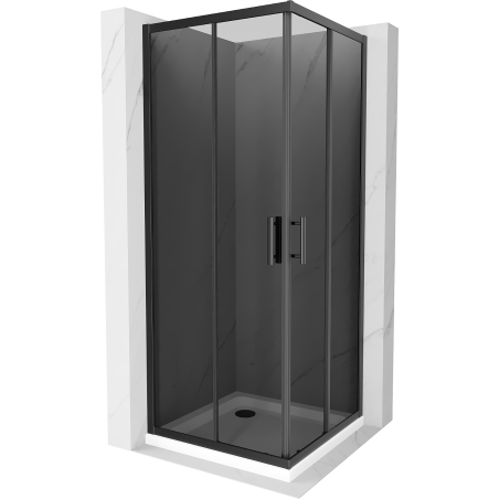 Mexen Rio cabina de ducha cuadrada 80 x 80 cm, grafito, negro + plato de ducha Flat, blanco - 860-080-080-70-40-4010B