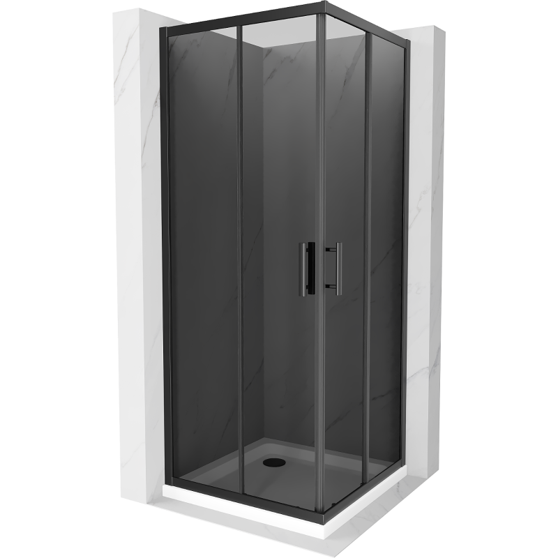Mexen Rio cabine de douche carrée 90 x 90 cm, graphite, noire + receveur Flat, blanc - 860-090-090-70-40-4010B