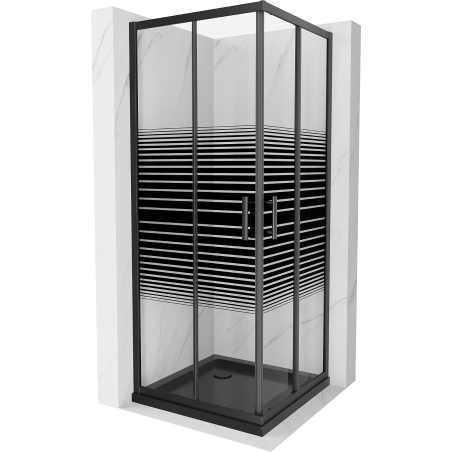 Mexen Rio cabina doccia quadrata 80 x 80 cm, strisce nere, nera + piatto Flat, nero - 860-080-080-70-20-4070B