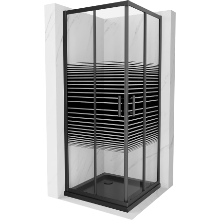Mexen Rio cabine de douche carrée 80 x 80 cm, bandes noires, noir + receveur plat, noir - 860-080-080-70-20-4070B