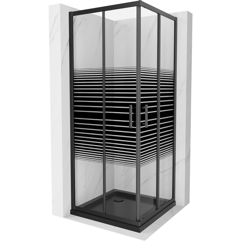 Mexen Rio cabine de duche quadrada 90 x 90 cm, faixas pretas, preta + base de duche Flat, preta - 860-090-090-70-20-4070B
