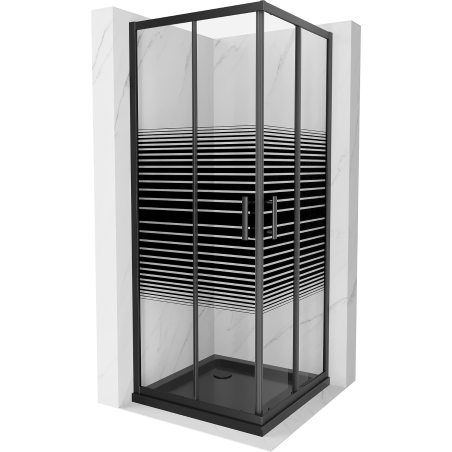 Mexen Rio cabine de douche carrée 90 x 90 cm, bandes noires, noir + receveur Flat, noir - 860-090-090-70-20-4070B