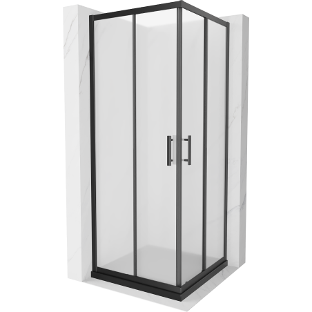 Mexen Rio cabine de douche carrée 80 x 80 cm, givrée, noire + receveur Flat, noir - 860-080-080-70-30-4070B