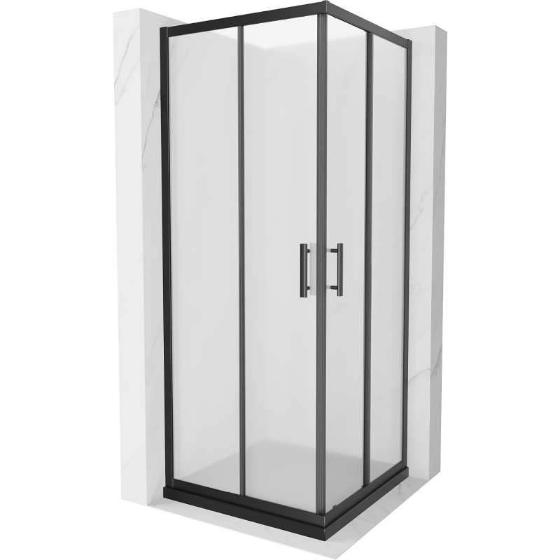 Mexen Rio cabina doccia quadrata 90 x 90 cm, smerigliata, nera + piatto Flat, nero - 860-090-090-70-30-4070B