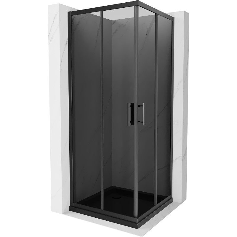 Mexen Rio cabina de ducha cuadrada 90 x 90 cm, grafito, negra + plato Flat, negro - 860-090-090-70-40-4070B