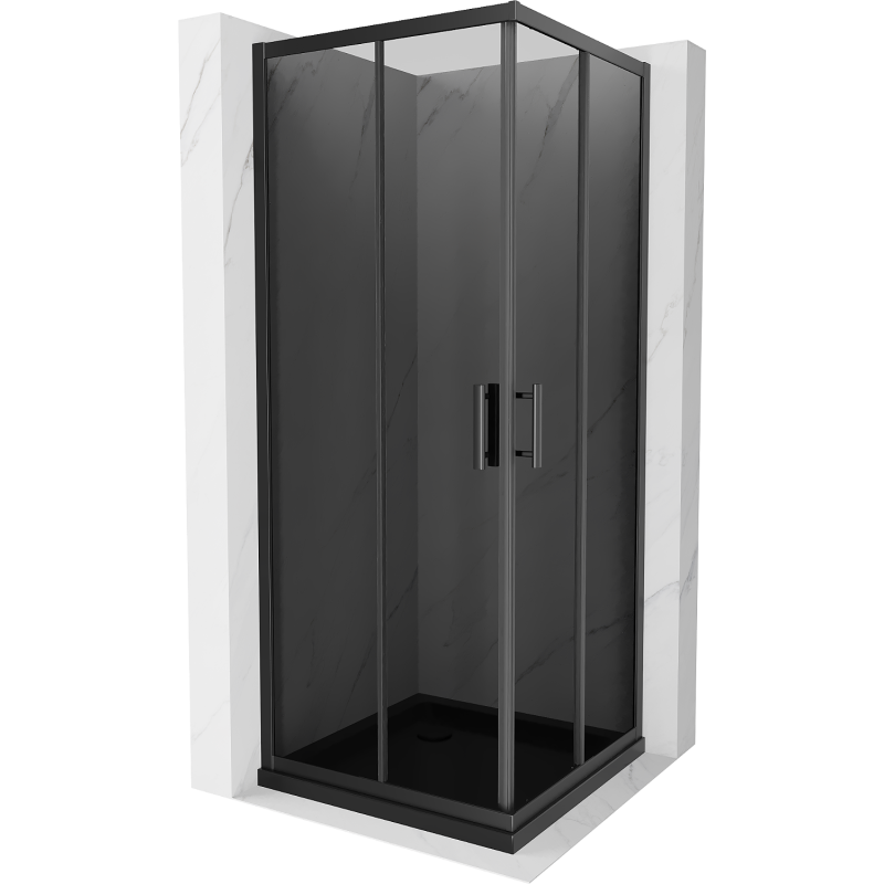 Mexen Rio fyrkantig duschkabin 90 x 90 cm, grafit, svart + Flat-duschkar, svart - 860-090-090-70-40-4070B