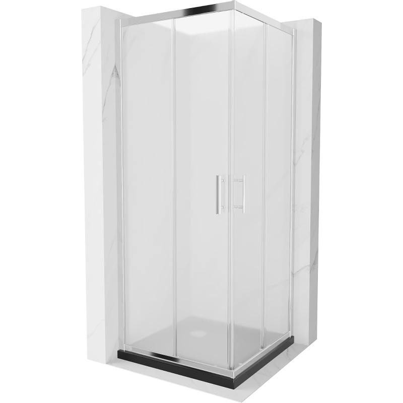 Mexen Rio cabina doccia quadrata 70 x 70 cm, satinato, cromo + piatto Flat, nero - 860-070-070-01-30-4070